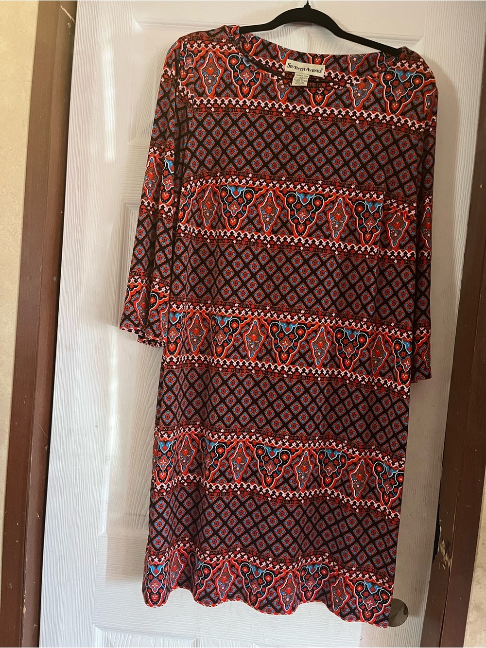 Seventh Avenue Patterned Border Hem Knit Shift Dress Size XL